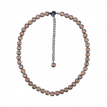 Collar Diamantes Cuadrados Negro Corto Rosa